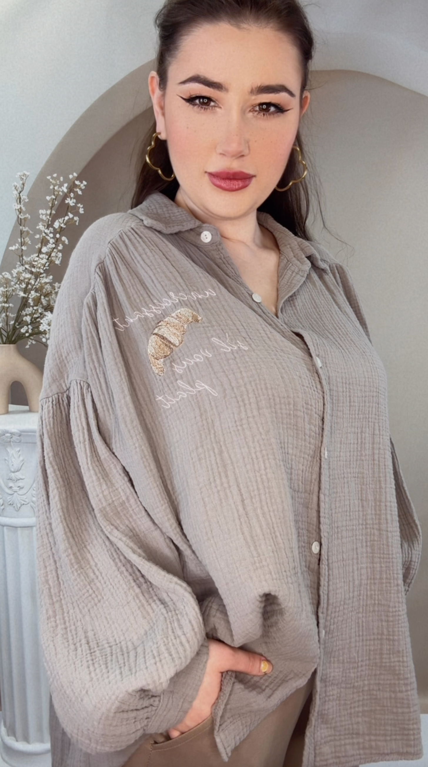 Croissant Musselin Bluse - Taupe
