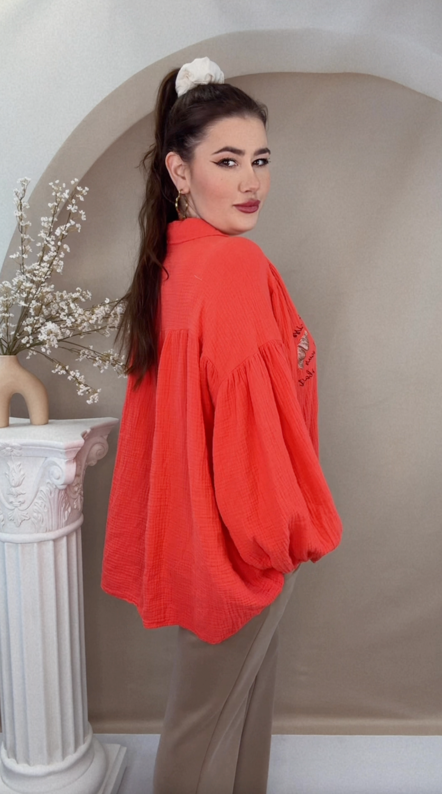 Croissant Musselin Bluse - Rot