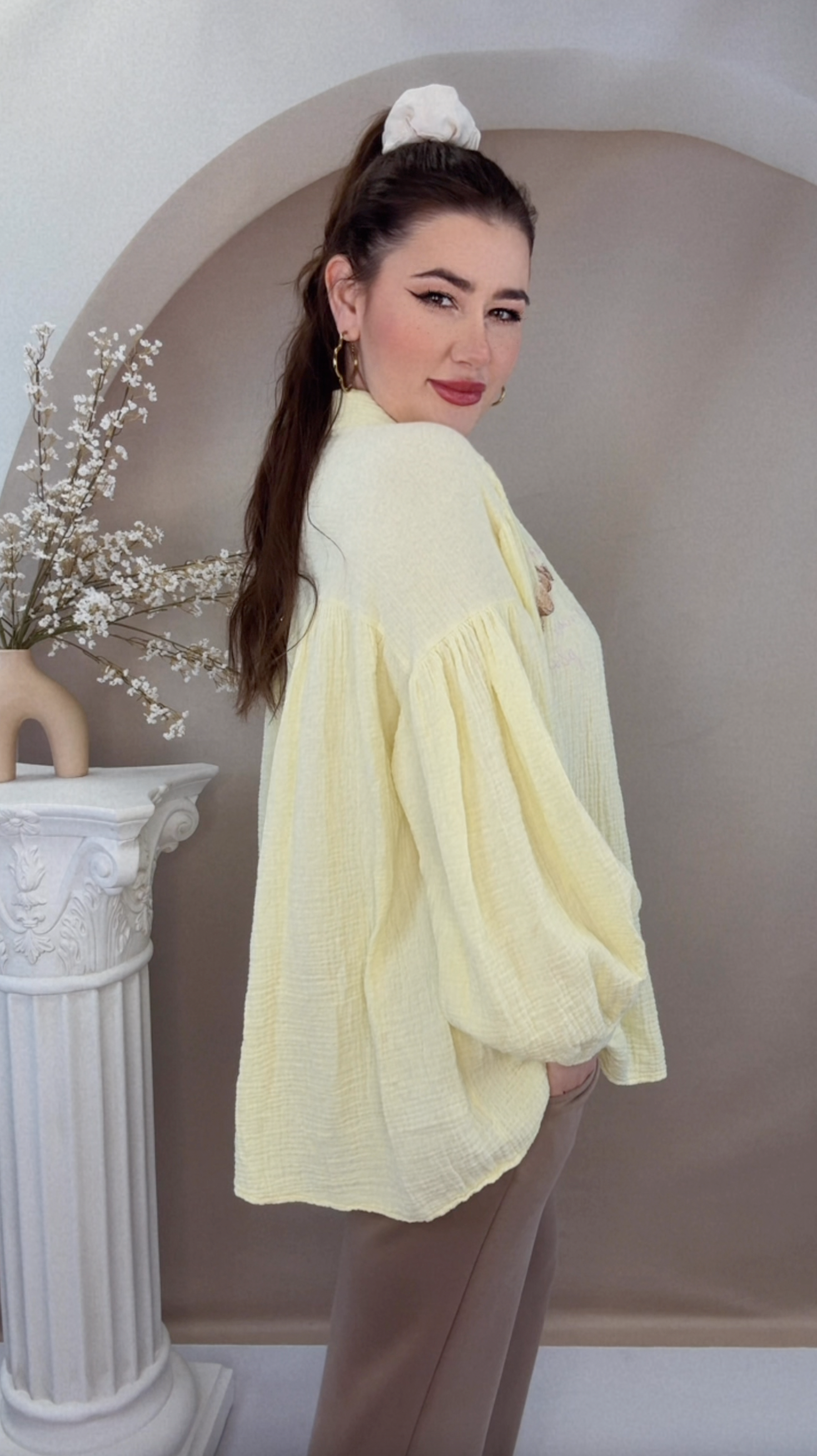Croissant Musselin Bluse - Zitrone