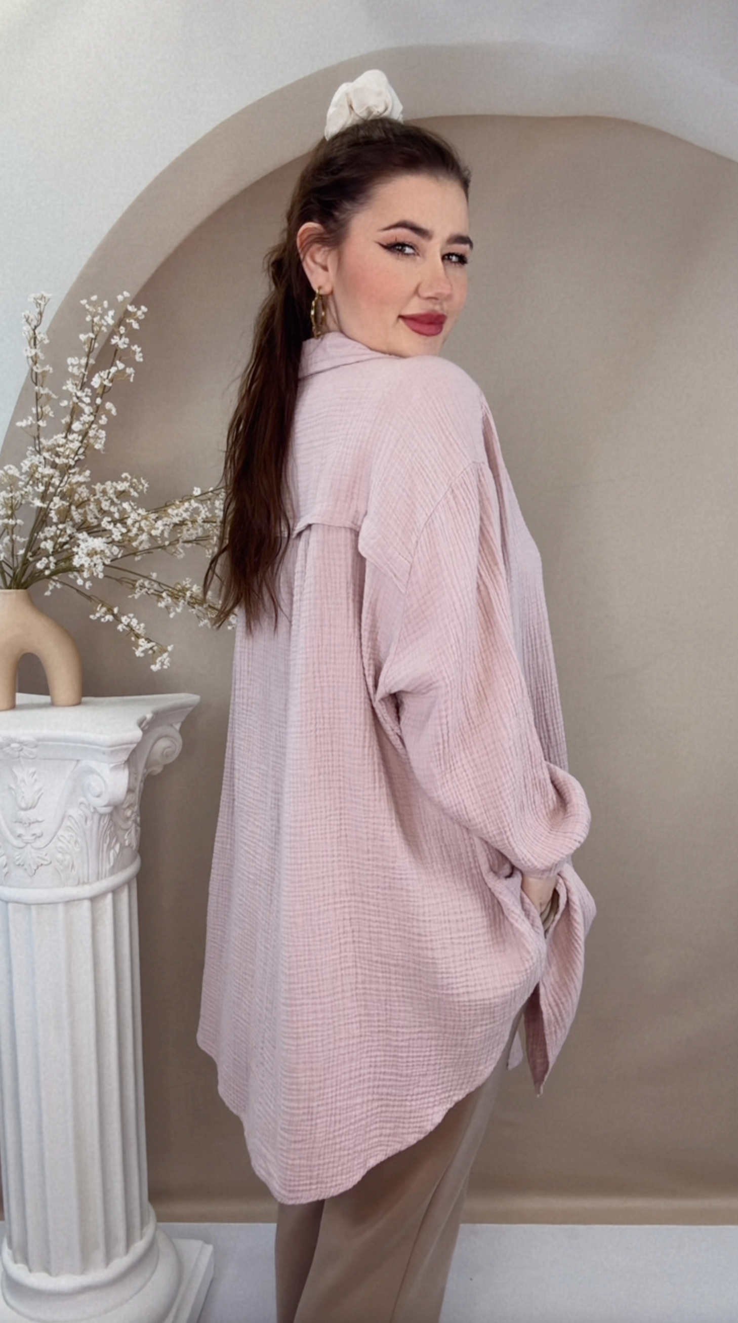 Oversize Musselin Bluse - Blush