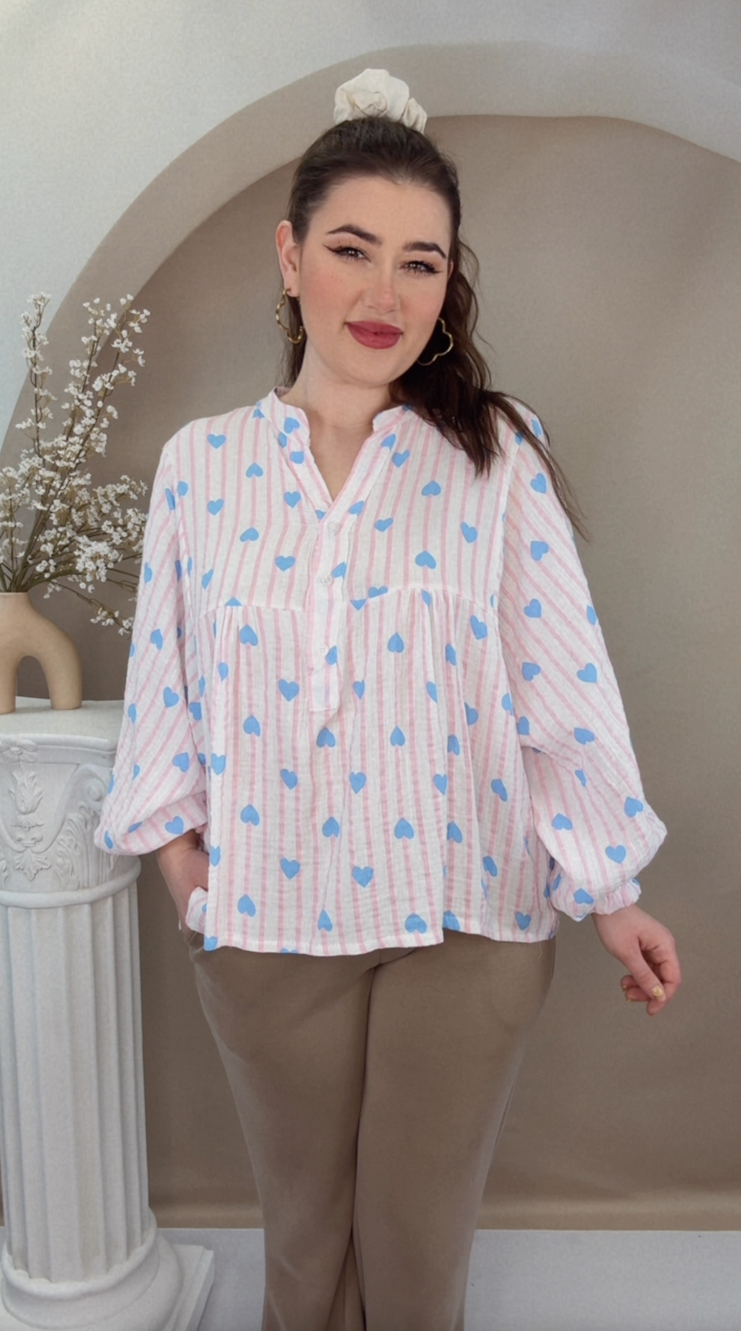 Musselin Tunika - Rosa mit blauen Herzen