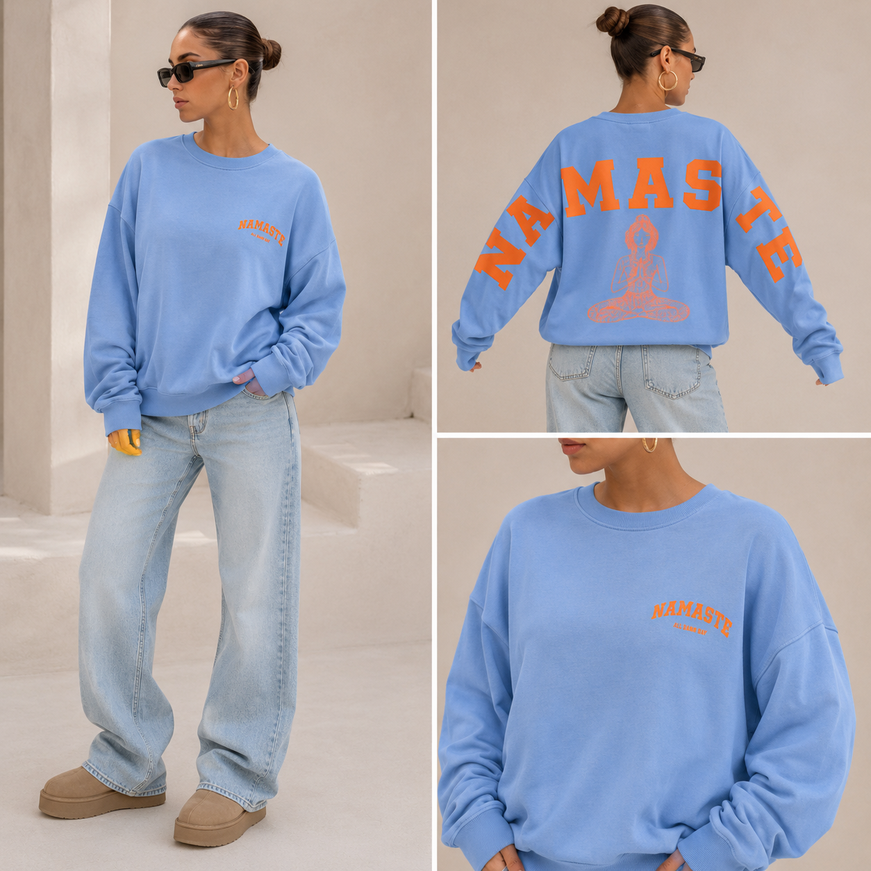Namaste Oversize Sweatshirt – Hellblau Orange