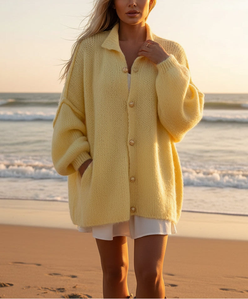 Längerer Oversize Cardigan - Gelb