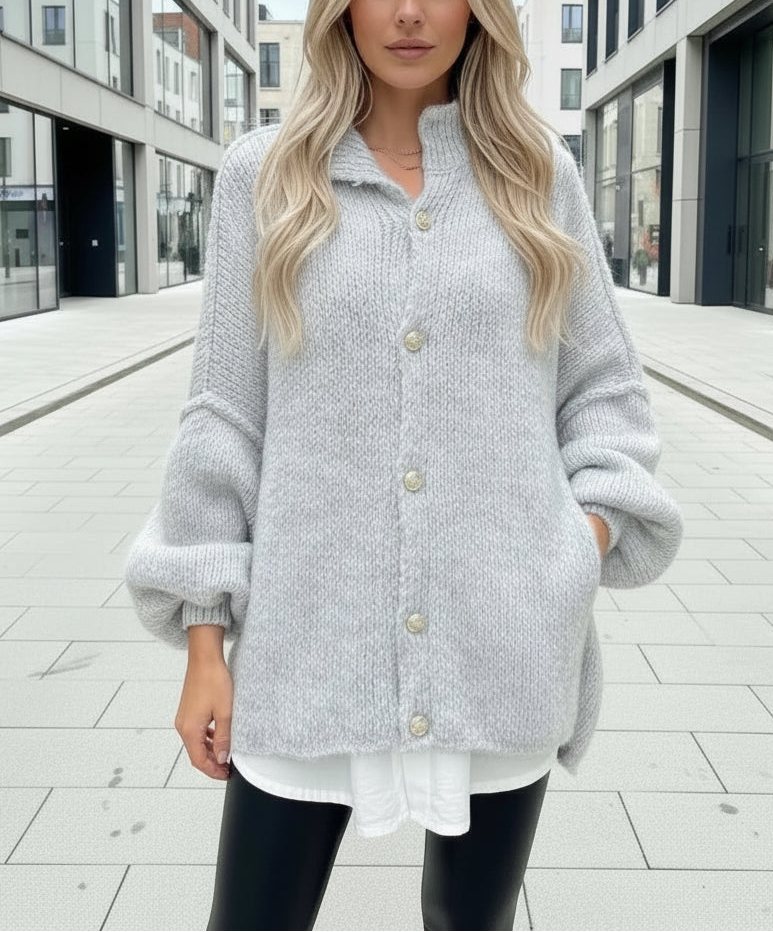 Längerer Oversize Cardigan - Helles Grau