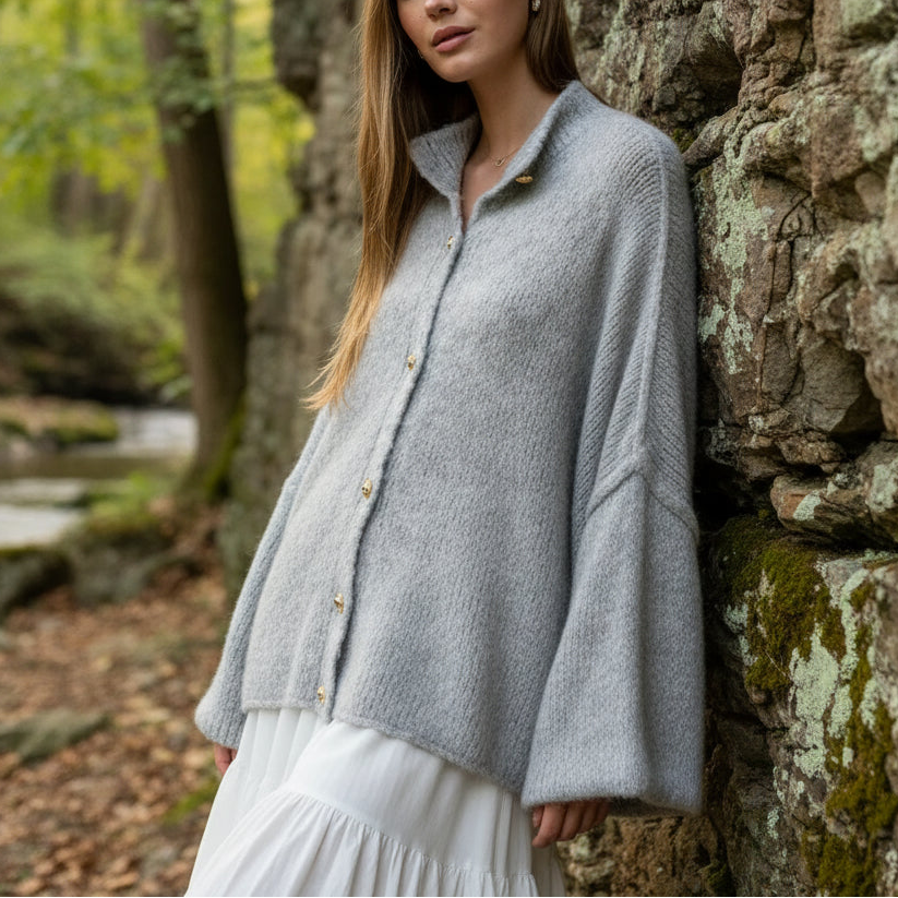 Längerer Oversize Cardigan - Helles Grau