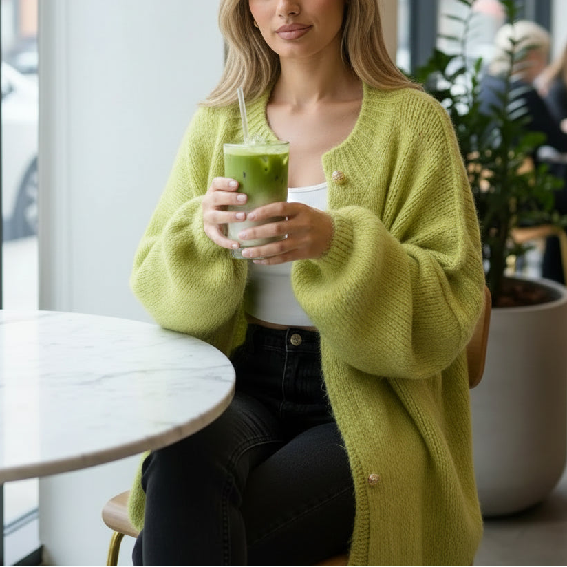 Längerer Oversize Cardigan - Kiwi Grün