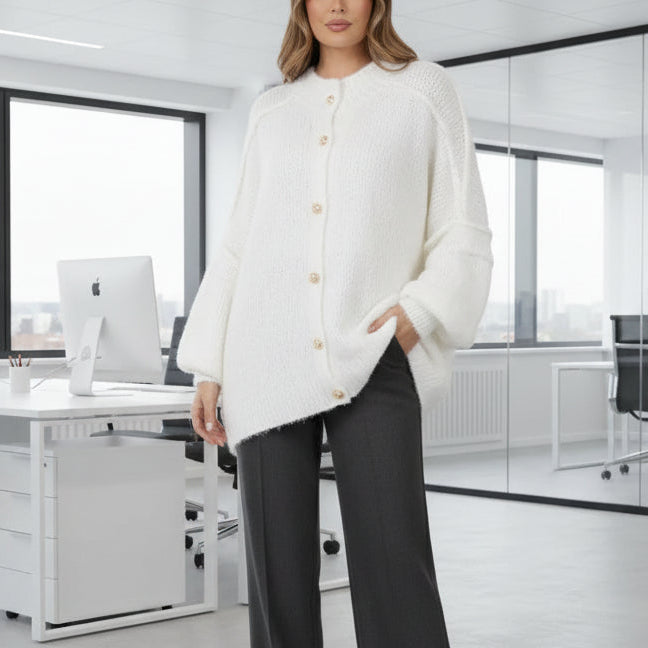 Längerer Oversize Cardigan - Weiss