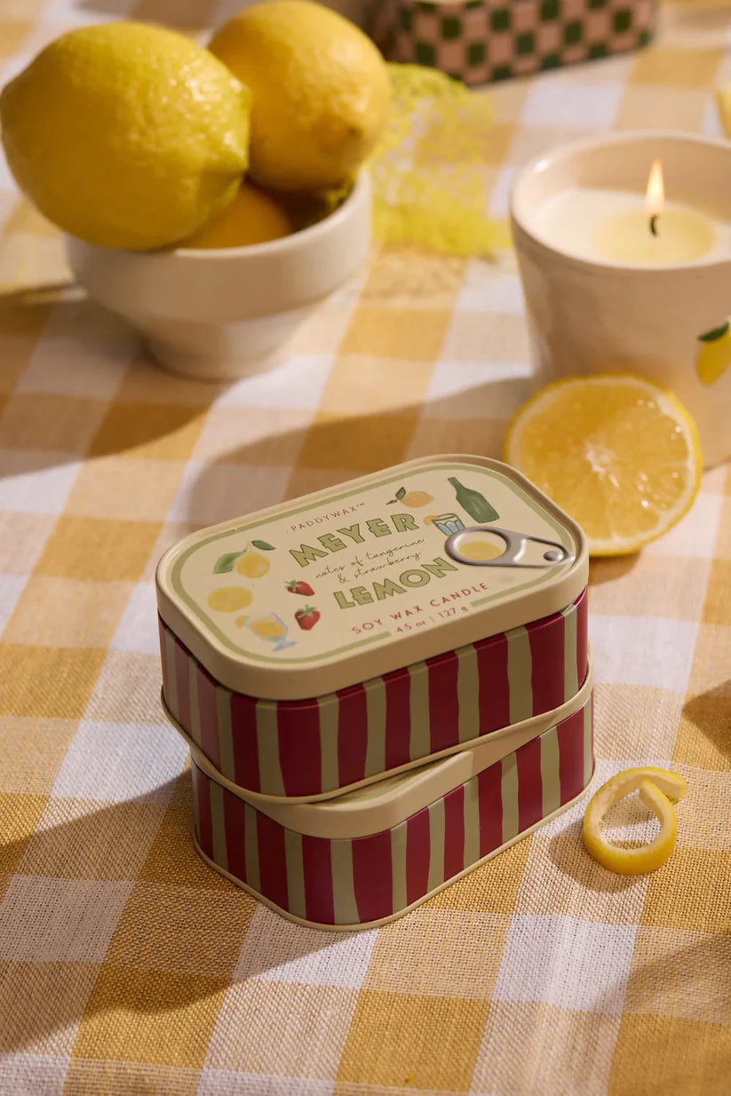 Meyer Lemon Duftkerze in Metalldose - Zitrone & Erdbeere – Paddywax Bistro Kollektion