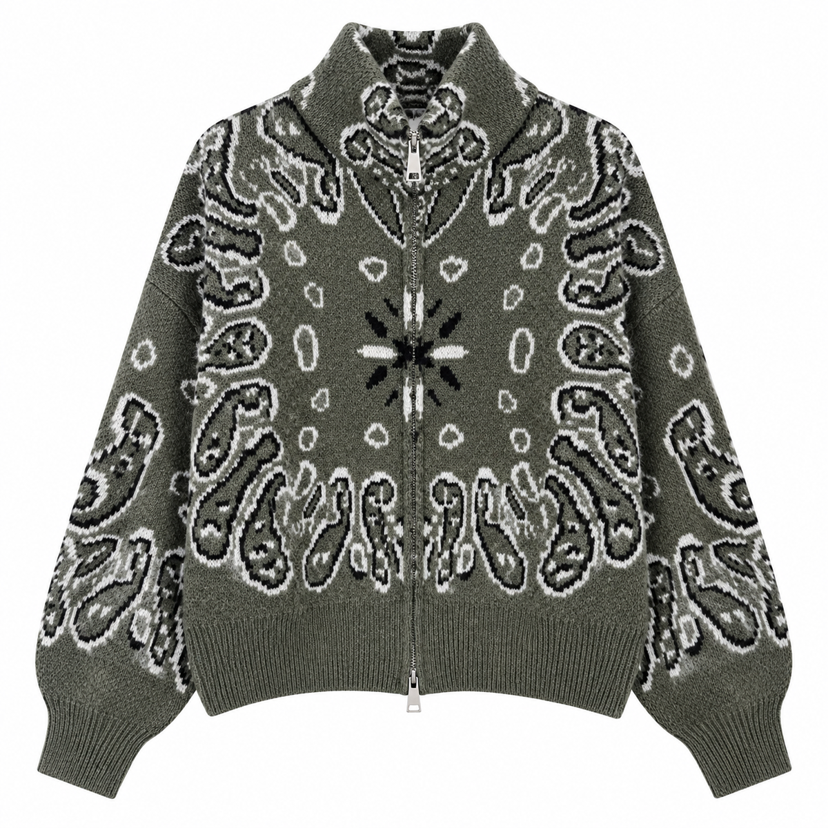 Paisley Zip Cardigan – Khaki