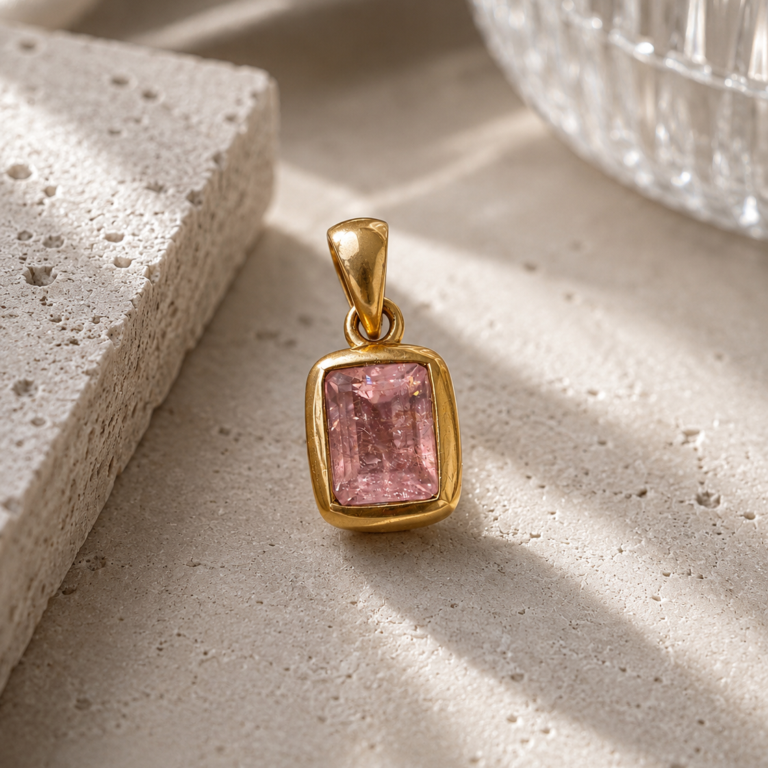 Pinker Turmalin Anhänger eckig vergoldet – 925 Sterling Silber