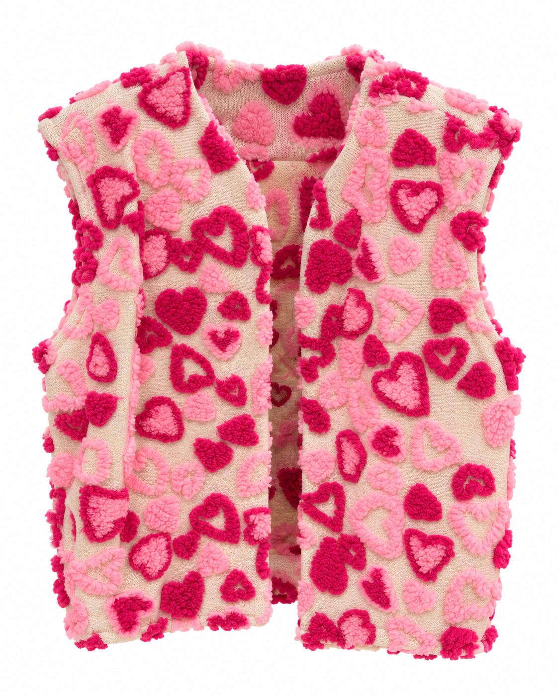 Cozy Hearts – Flauschige Teddy Weste mit Herzmuster