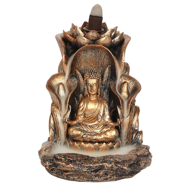 Buddha Flow – Backflow Räucherkegelhalter in Bronze-Optik