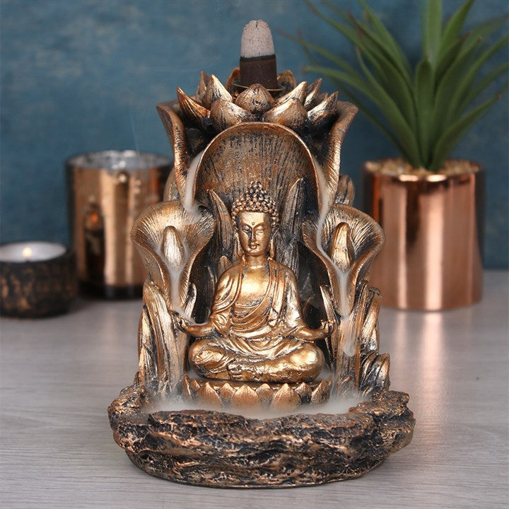 Buddha Flow – Backflow Räucherkegelhalter in Bronze-Optik
