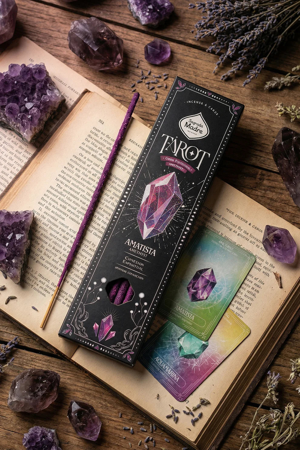 Sagrada Madre Tarot Gems Räucherstäbchen – Amethyst | Veilchen & Lavendel | Klarheit & Schutz