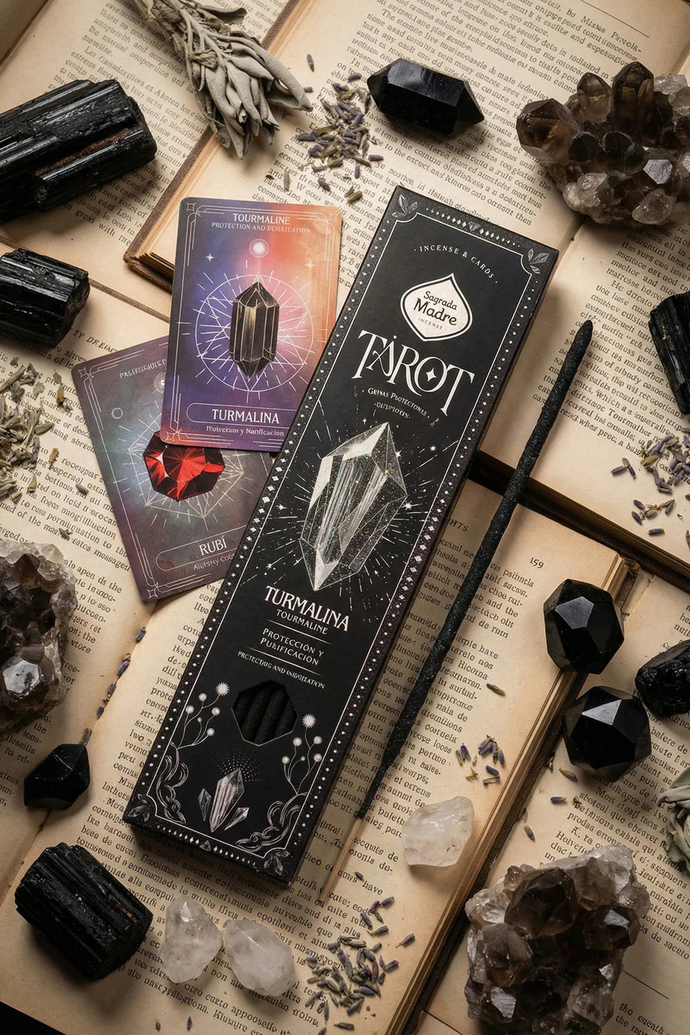 Sagrada Madre Tarot Gems Räucherstäbchen – Turmalin | Myrrhe & Jasmin | Schutz & Reinigung