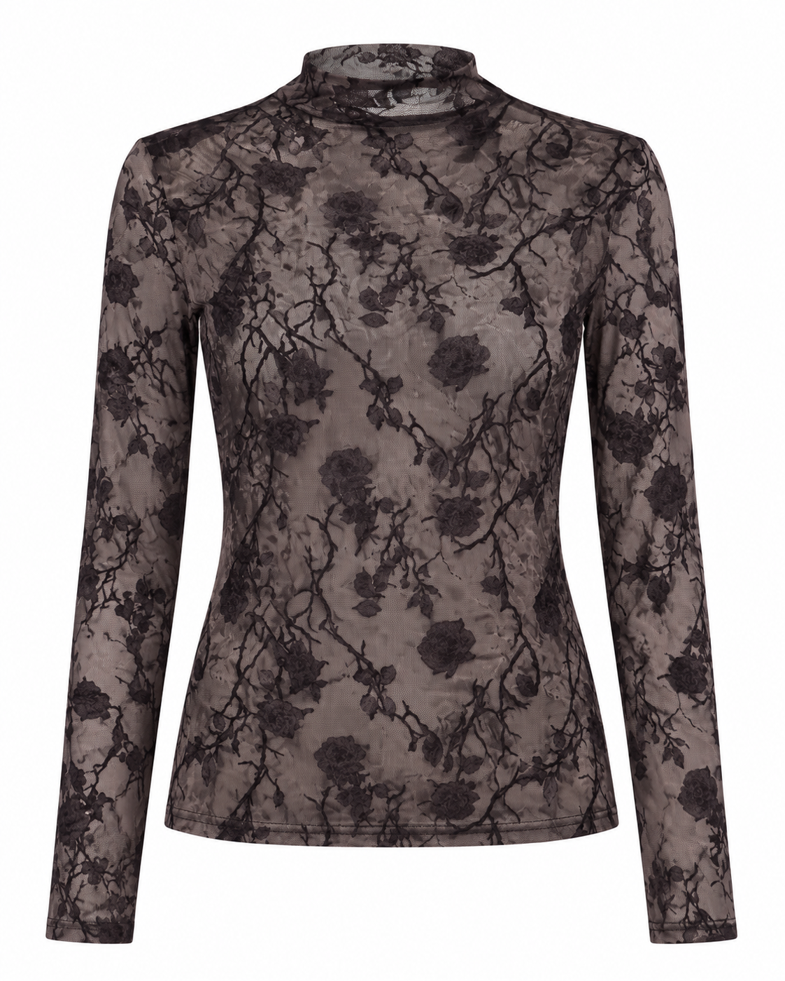 Floral Mesh Longsleeve – mit Stehkragen