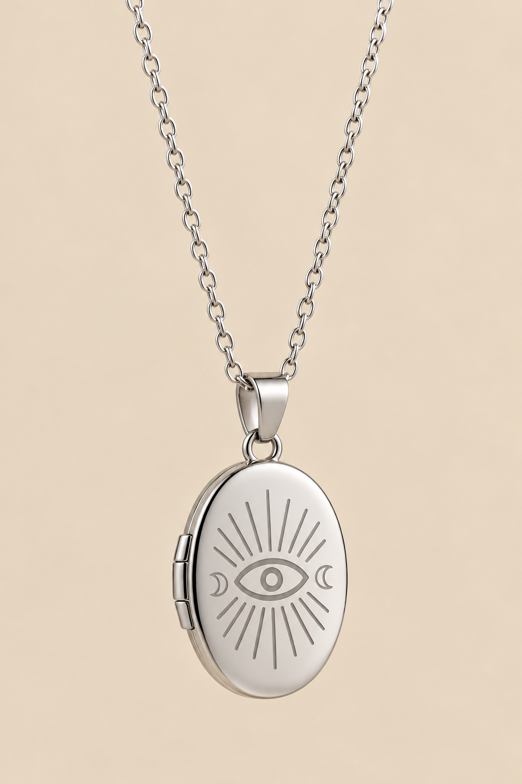 Celestial Secrets – Medaillon Kette mit Sonne, Mond & Schutzauge