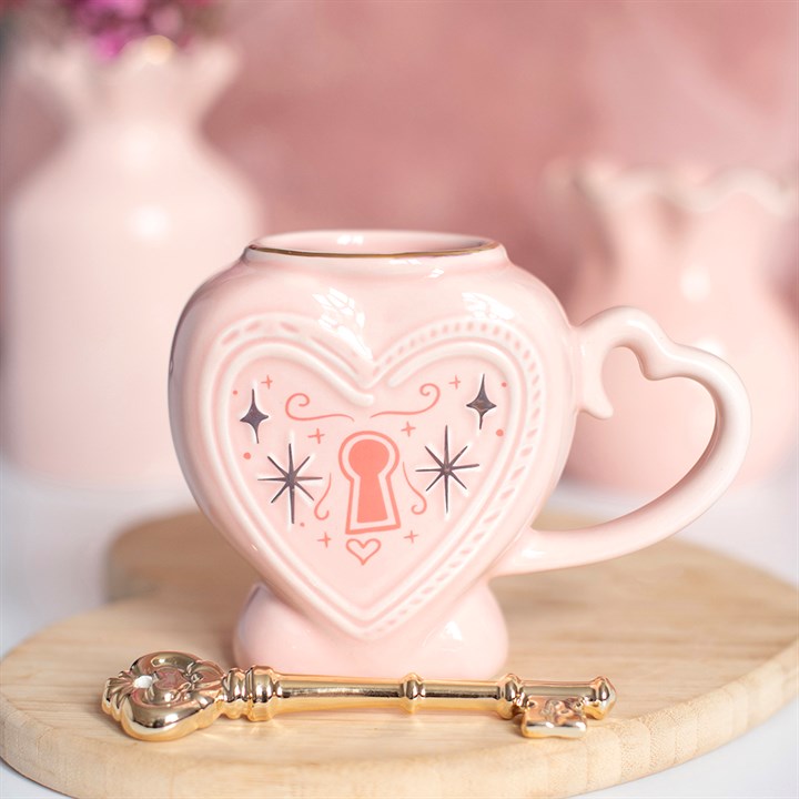 Key to My Heart – Herz Tasse mit goldenem Schlüssel-Rührer
