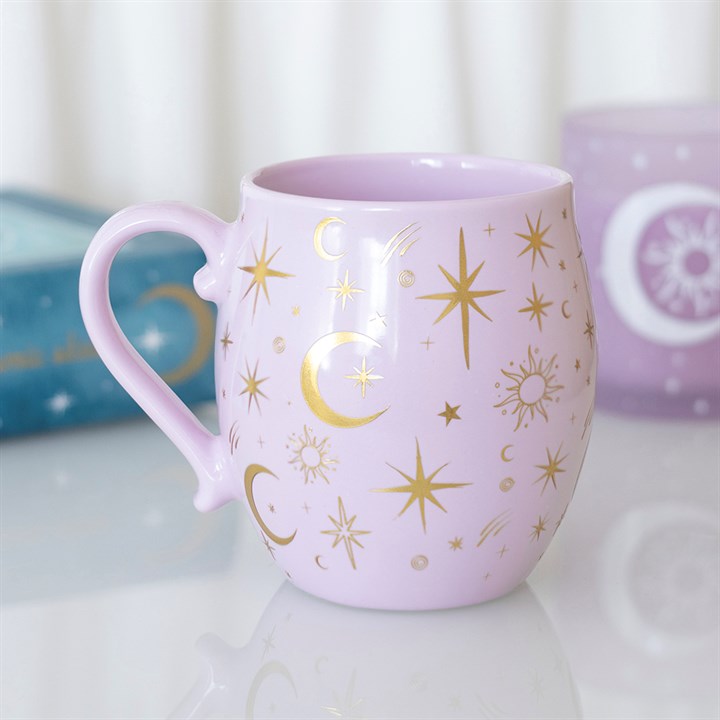 Pastel Skies – Flieder Celestial Tasse mit goldenem Sternenhimmel