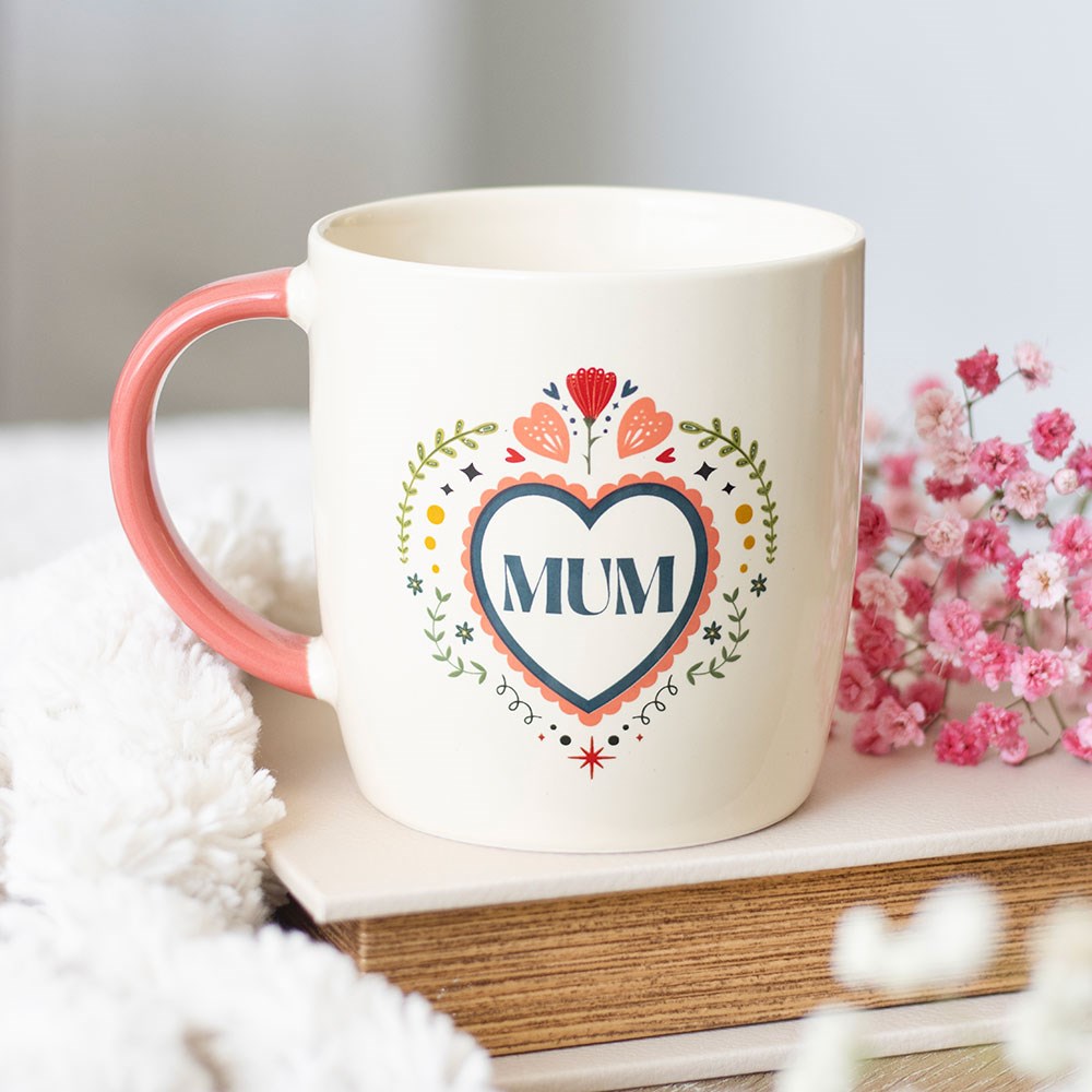 Mum Folk Heart Tasse – Liebevolle Keramik-Tasse für die beste Mama