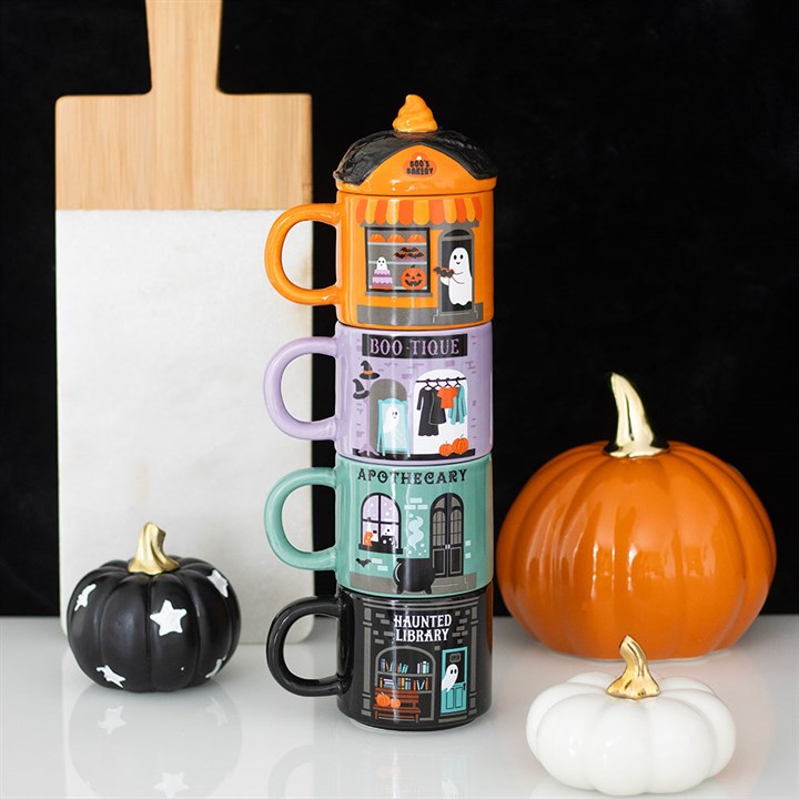Spooky Street Tassen-Set – 4 stapelbare Halloween Tassen