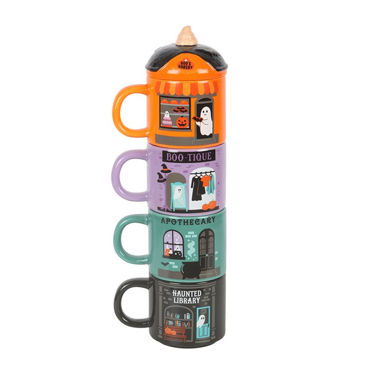 Spooky Street Tassen-Set – 4 stapelbare Halloween Tassen