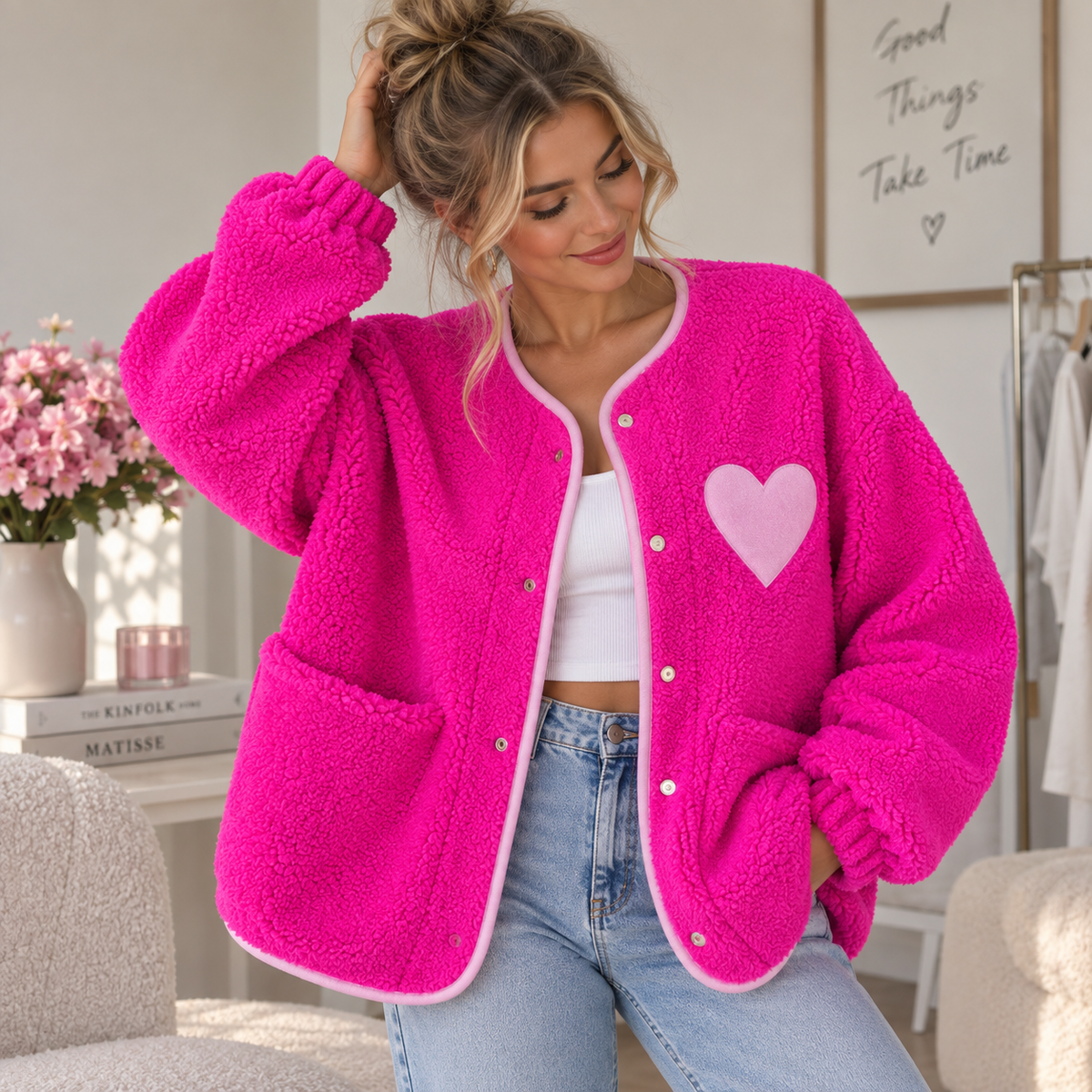 Teddy Jacke Pink mit Herzdetail