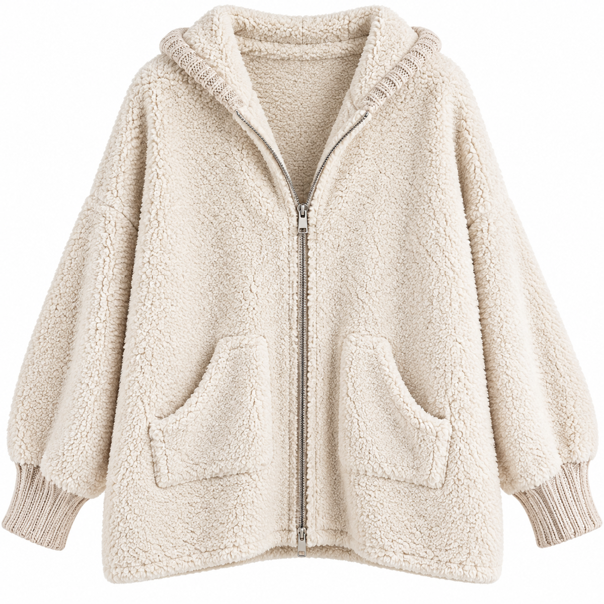 Teddy Zipper Hoodie – Creme