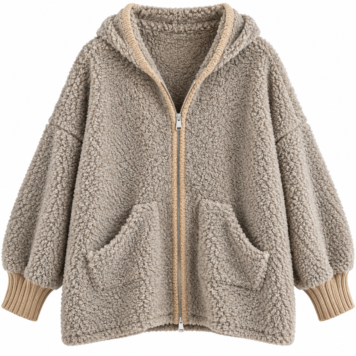 Teddy Zipper Hoodie – Taupe