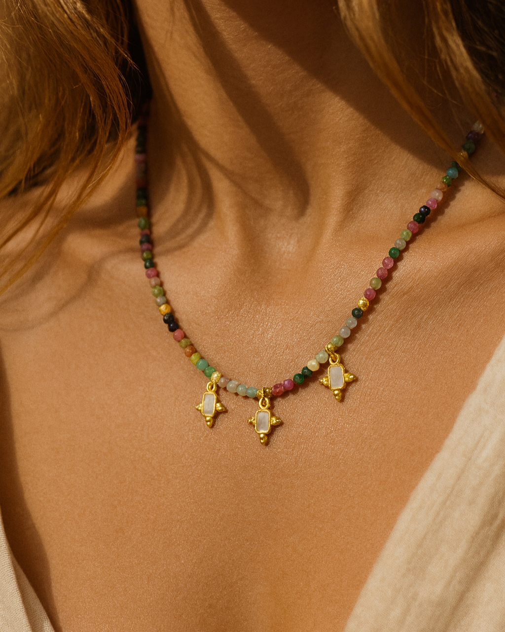 Viridia Kette – Turmalin, Tsavorit & Mondstein