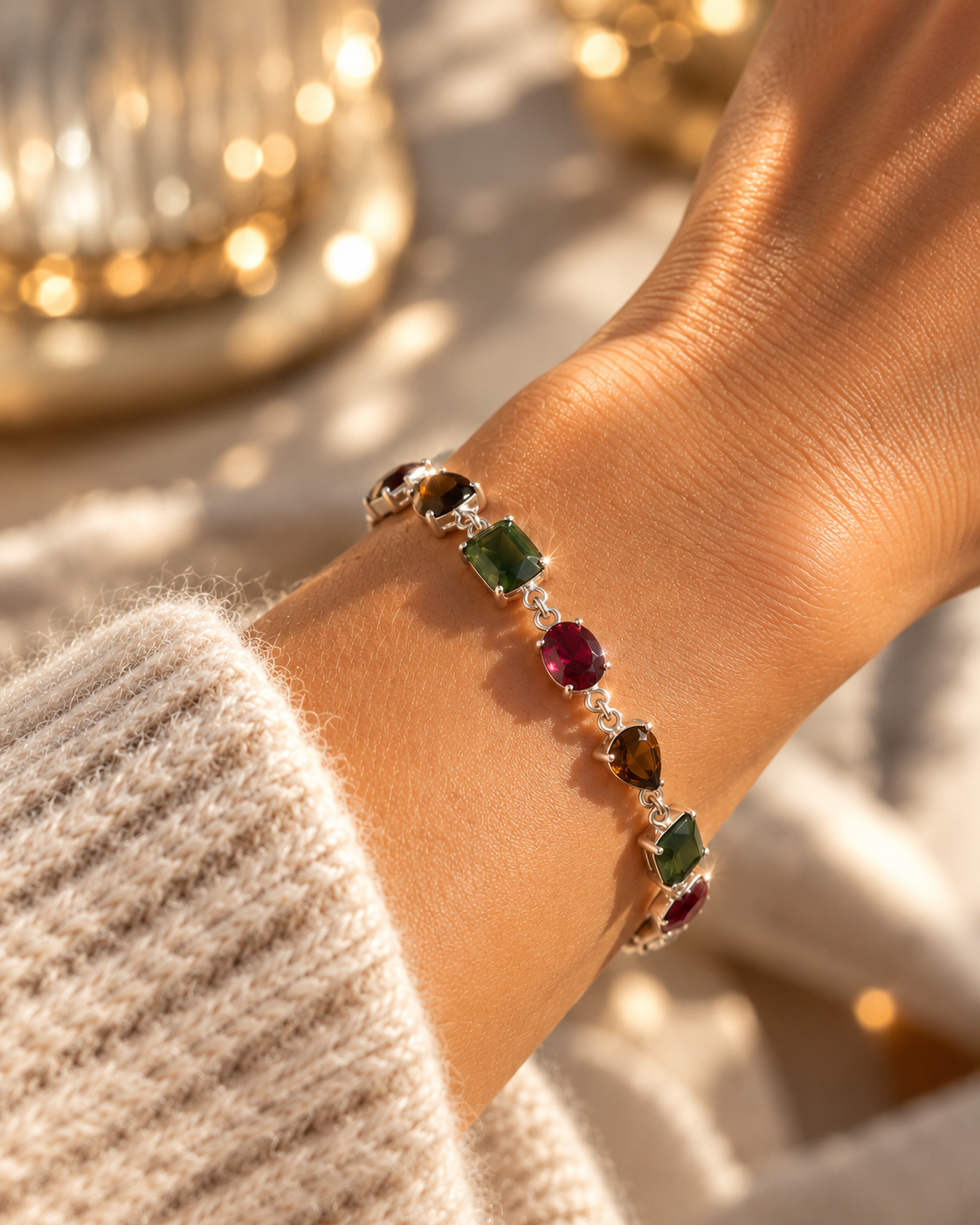 Multicolor Turmalin Armband – 925 Sterling Silber