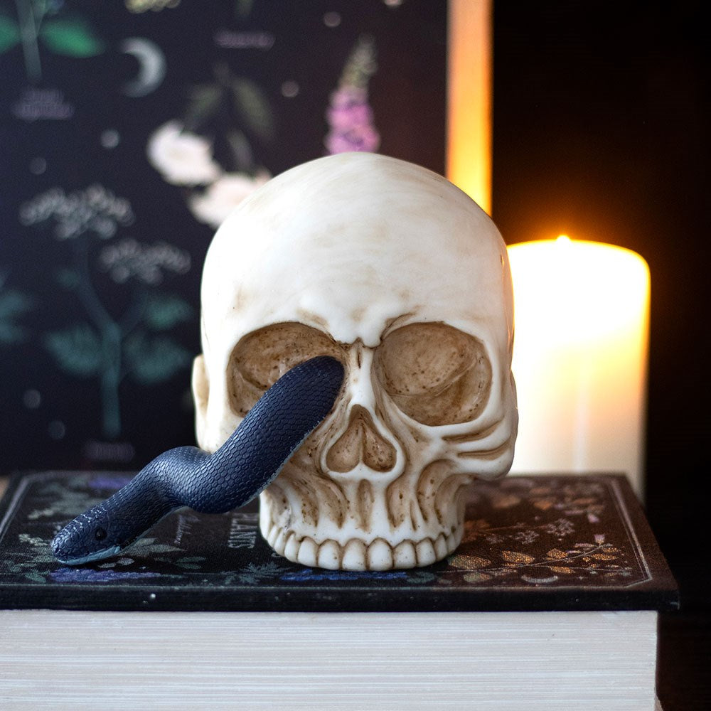Totenkopf mit Schlange Skulptur
