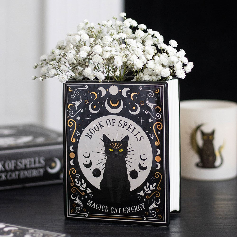 Buchvase mit Schwarzer Katze – Mystische Dekoration für Bücherliebhaber