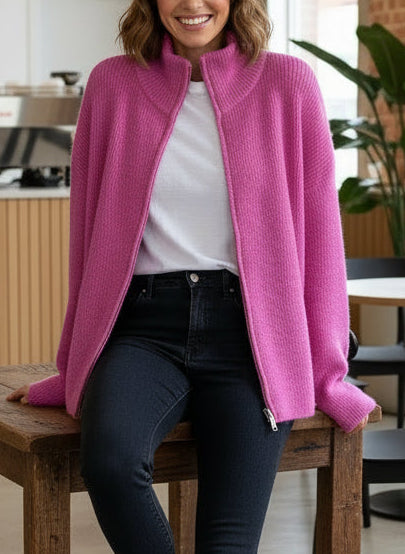 Pinke Zipper Strickjacke