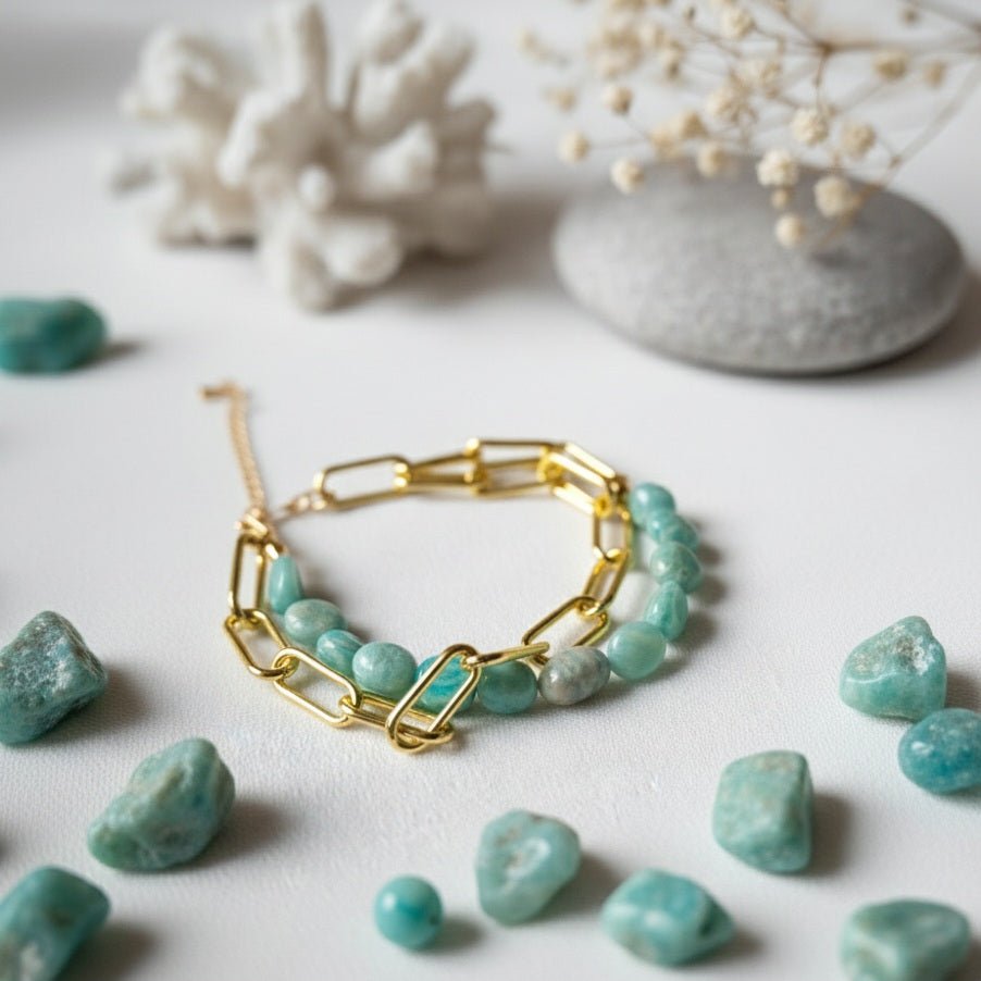 Amazonit Armband mit Gliederkette – 18 Karat vergoldet | Handgefertigt in Italien