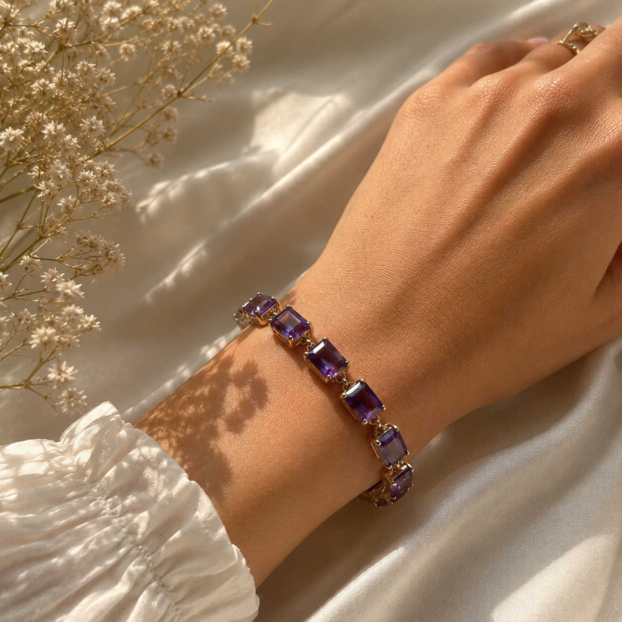 Vergoldetes Amethyst Armband aus 925 Sterling Silber