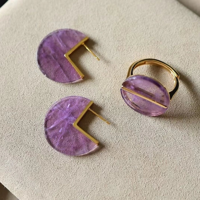 Geometrische Amethyst-Ohrringe – Gold Vermeil Statement