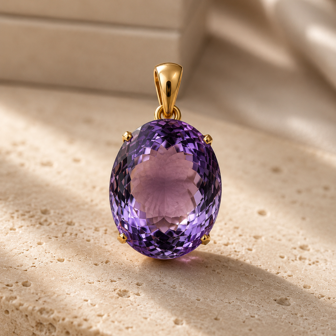 Amethyst Anhänger Oval vergoldet – 925 Sterling Silber