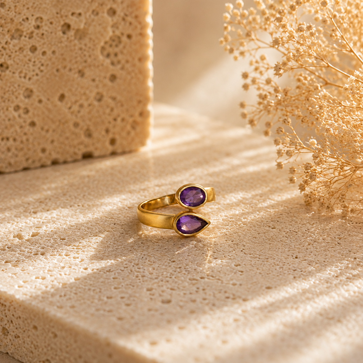 Amethyst Ring aus 925 Sterling Silber vergoldet | Größe 56
