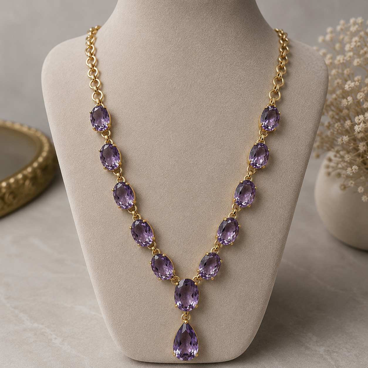 Amethyst Statement Kette aus vergoldetem 925 Sterling Silber - Einzelstück
