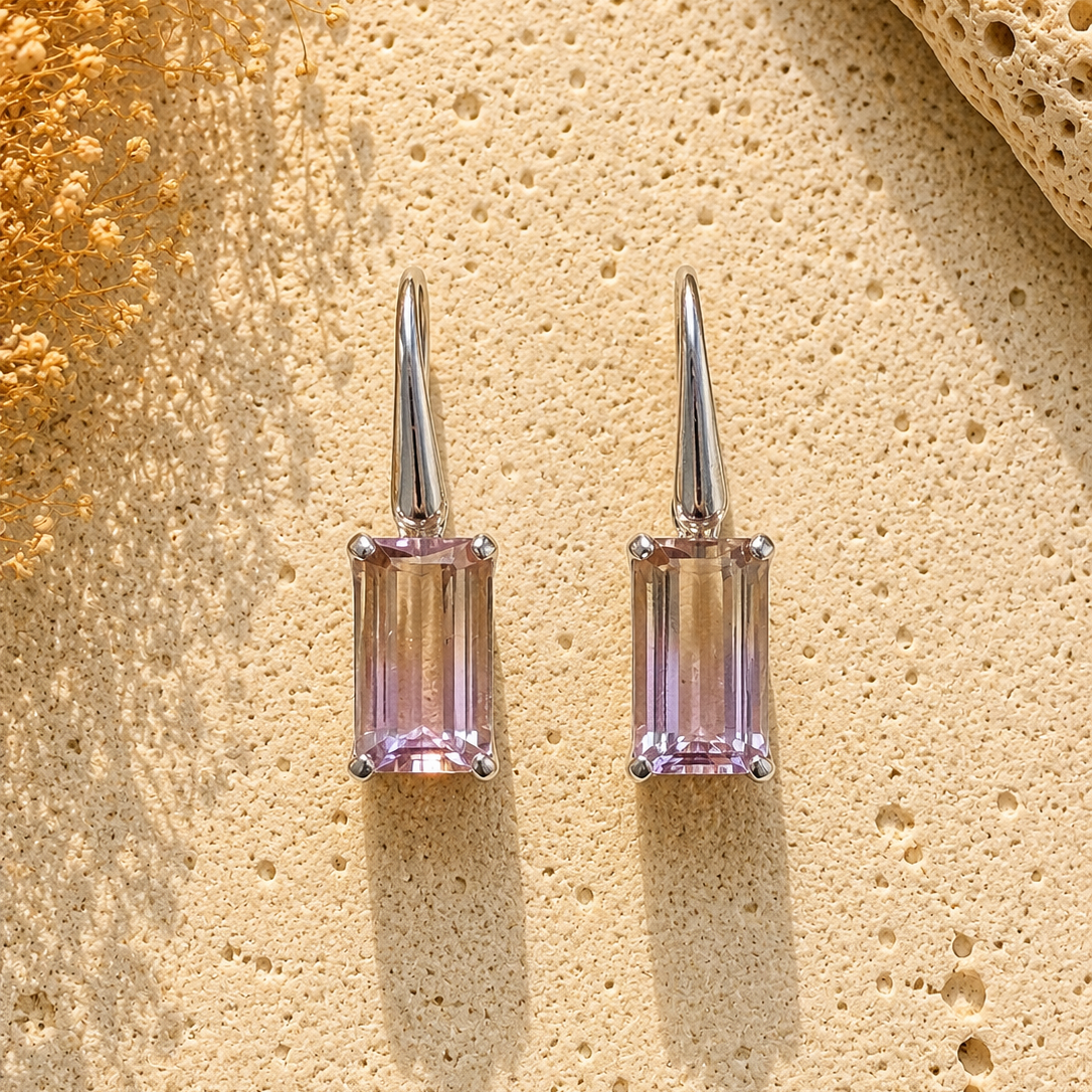 Ametrin Ohrringe 925 Silber - Rechteck
