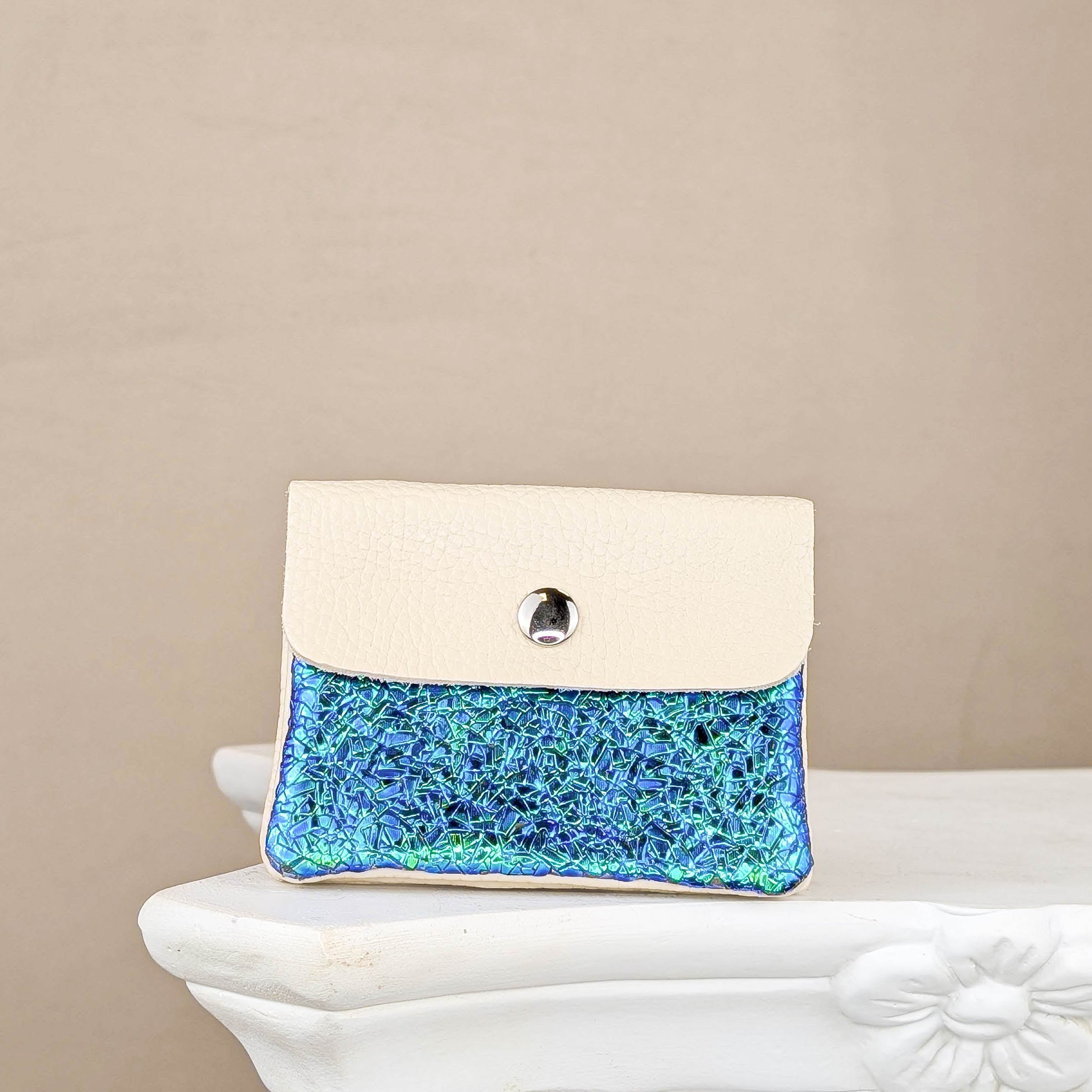 Leder Geldbeutel S - Blau Weiß Metallic