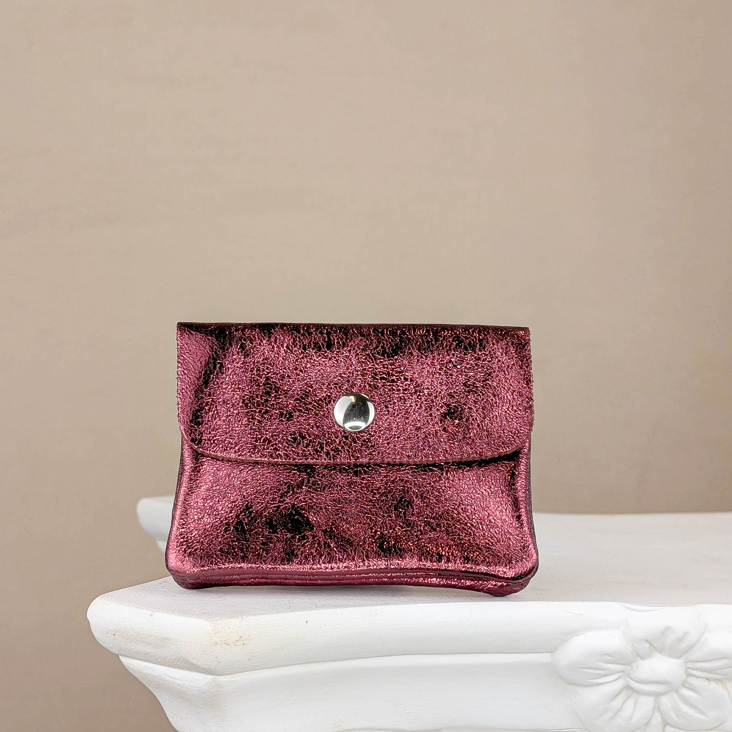 Leder Geldbeutel S - Weinrot Metallic