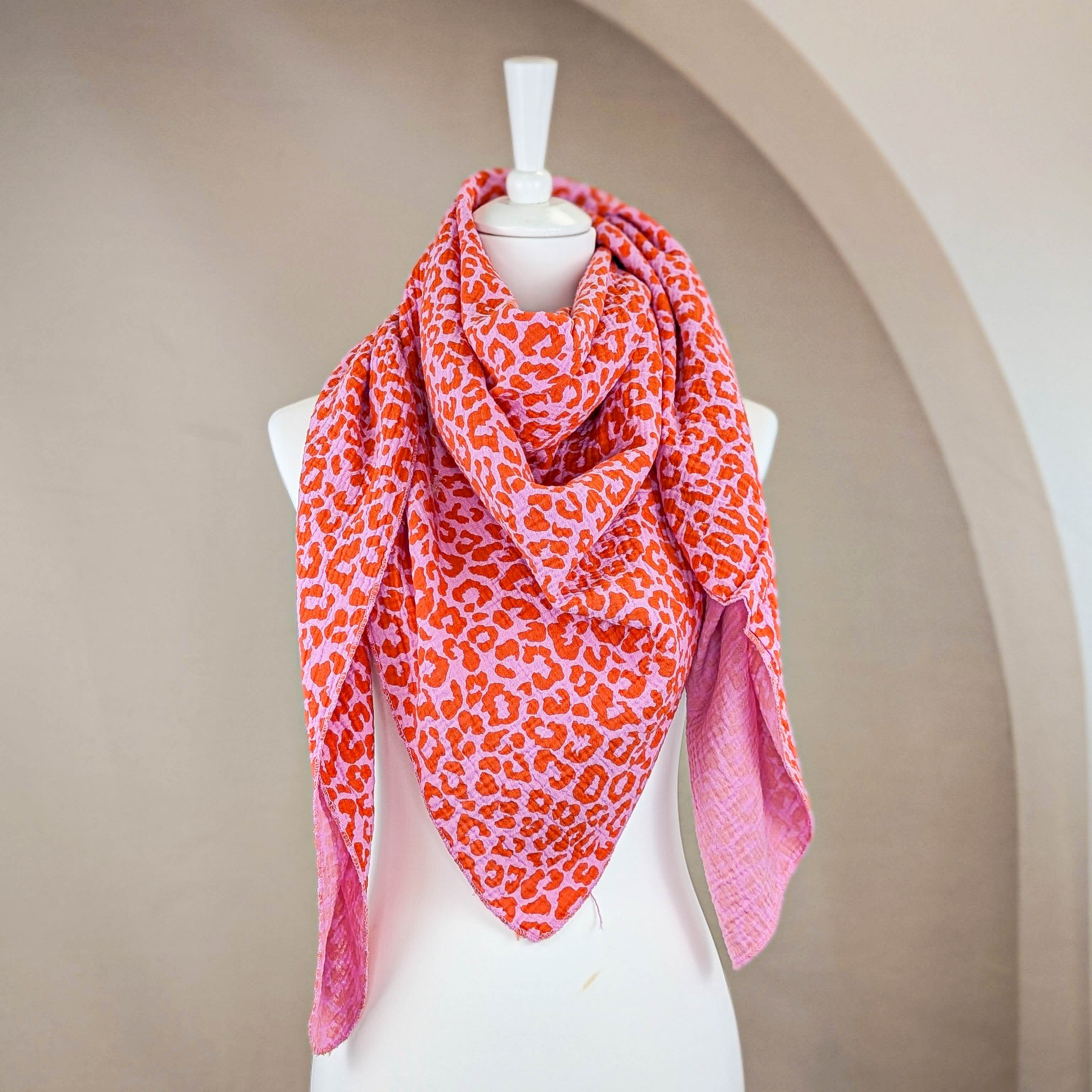 Musselin Tuch XXL - Leo Pink Orange