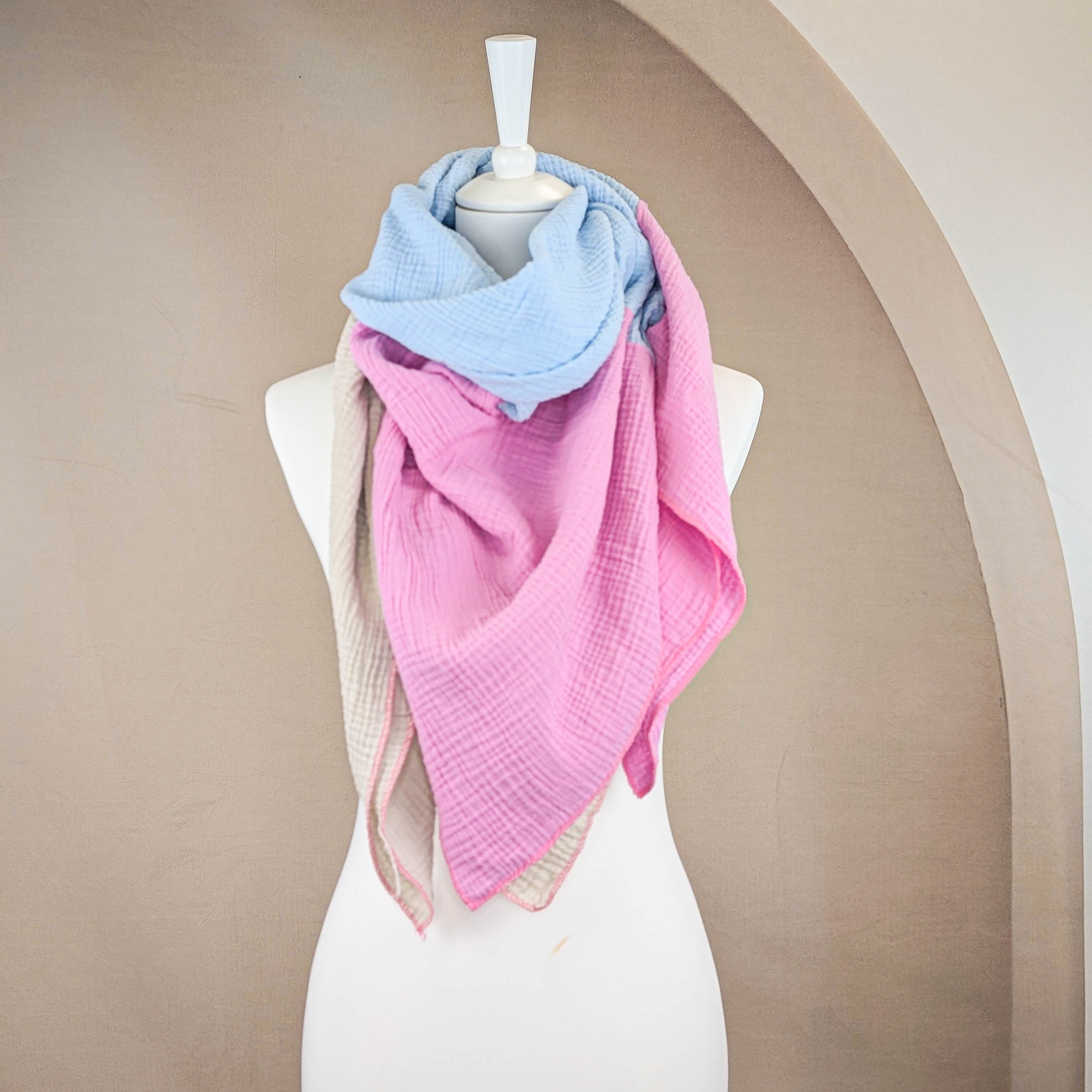 Musselin Tuch XXL - Patchwork Pink Blau