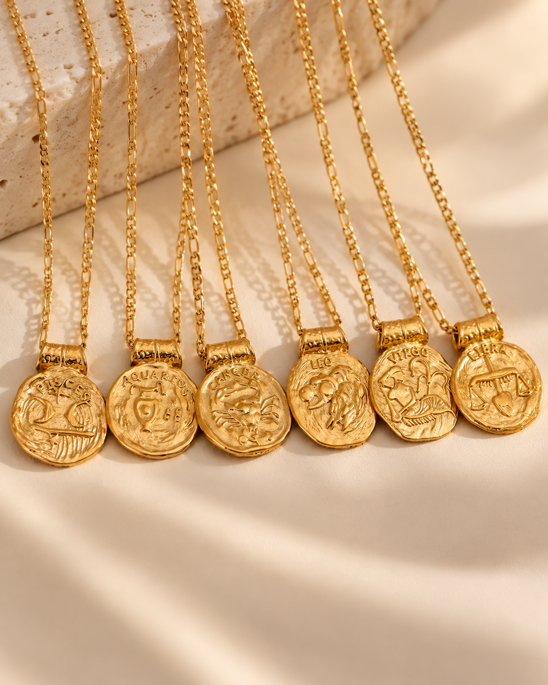 Antike goldene Sternzeichen Ketten aus Edelstahl mit großen Zodiac Münzanhängern