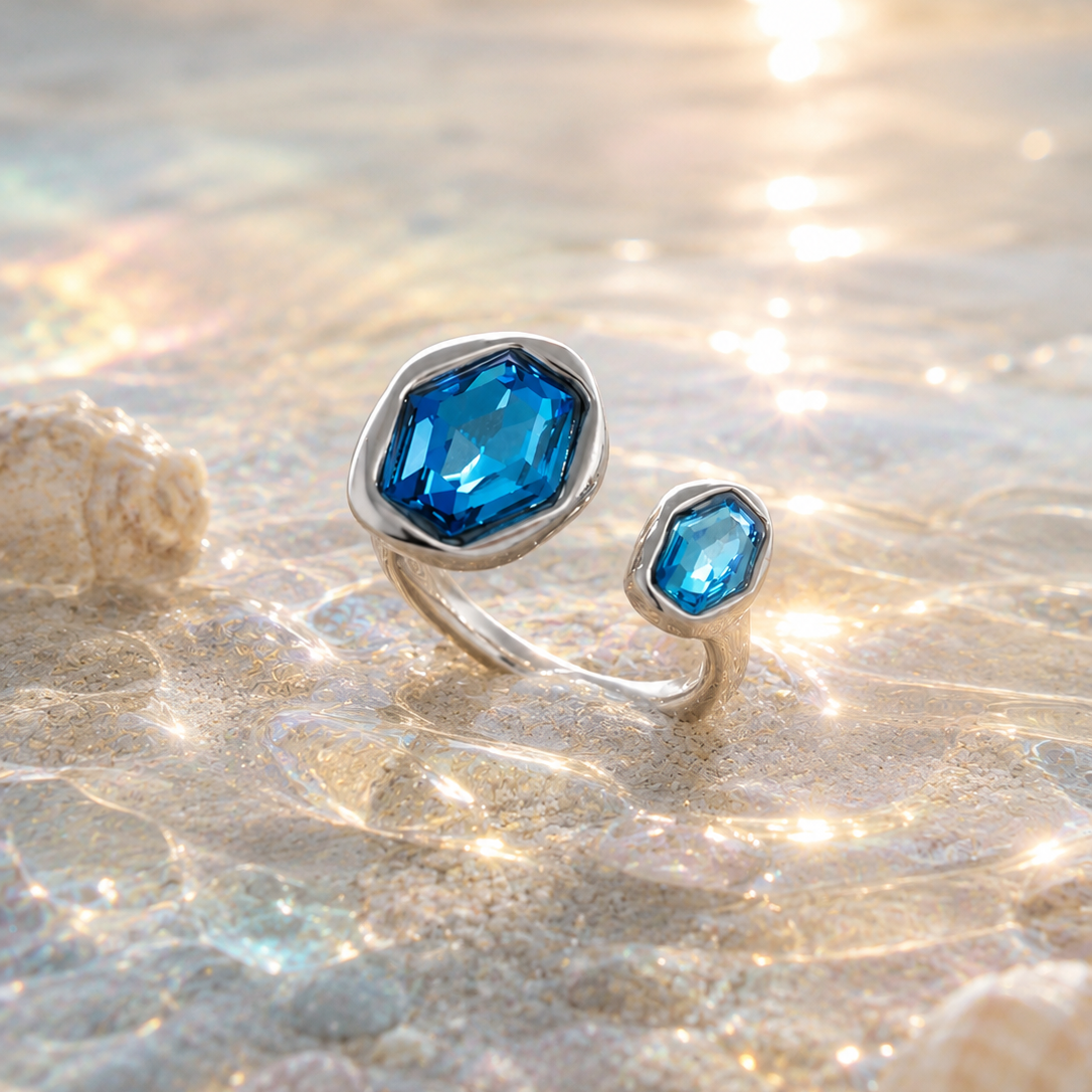 Atlantis Azure Ring – Silberner Edelstahl Ring mit blauen Steinen