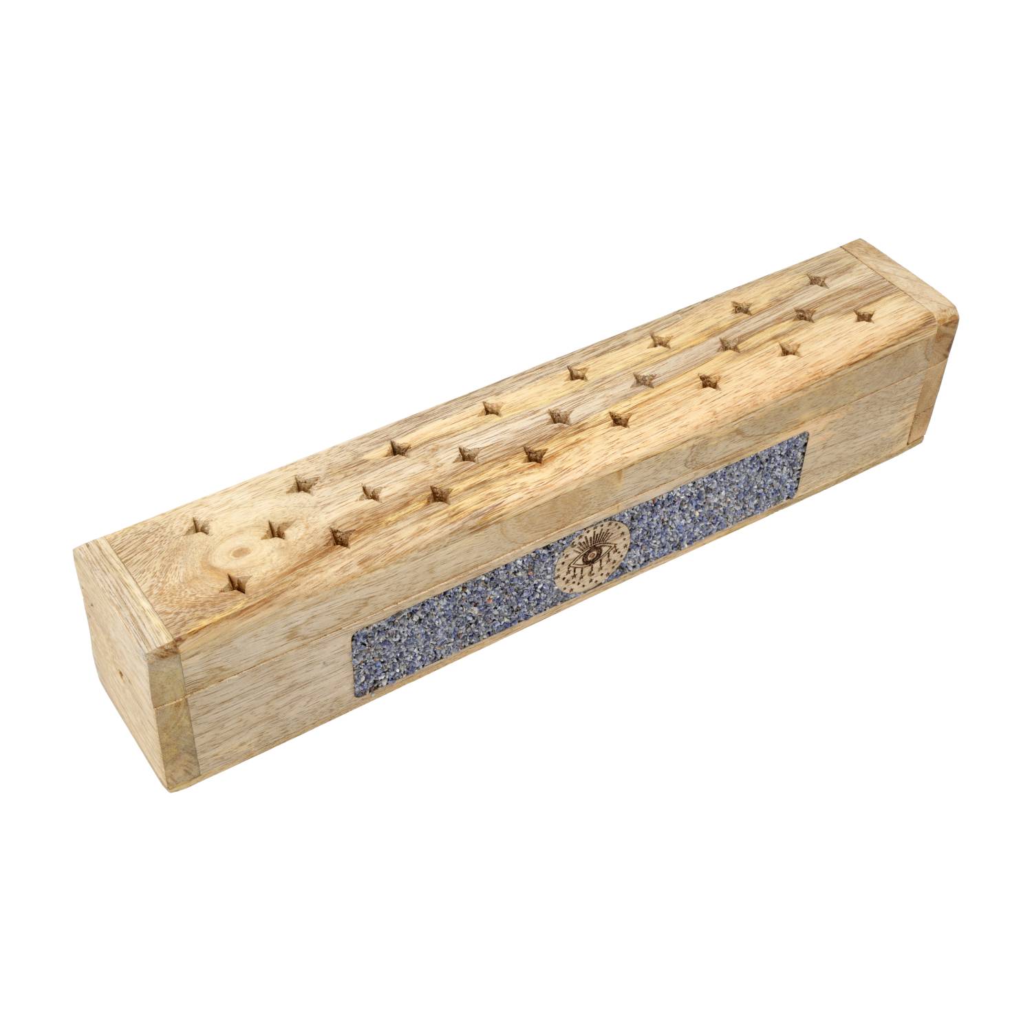 Räucherhalter aus Mangoholz mit Sodalith & Allsehendem Auge