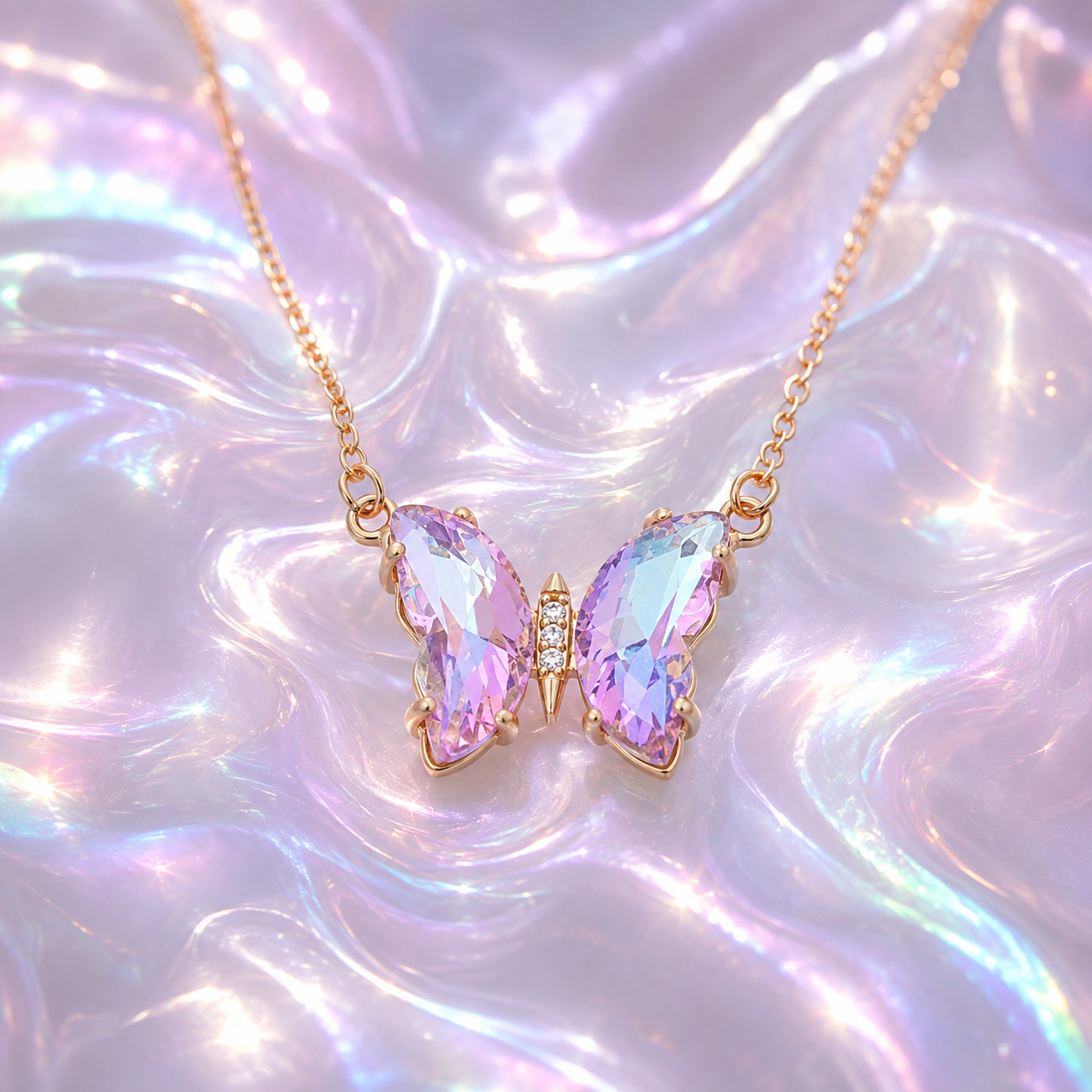 Pink Aura Chrome Schmetterling Kette