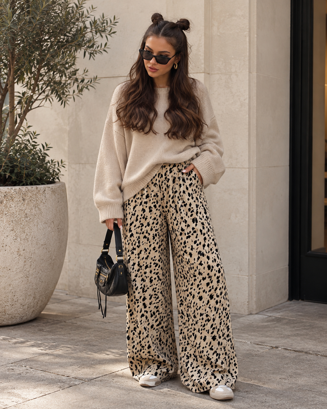 Flowy Bambi Hose – Luftige Wide Leg Hose mit Animal Print | Gr. 34–46